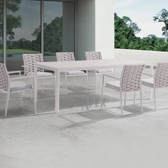 Set di tavoli da pranzo per sedie da esterno per la casa moderna intrecciata in corda di rattan, mobili da soggiorno per hotel da giardino