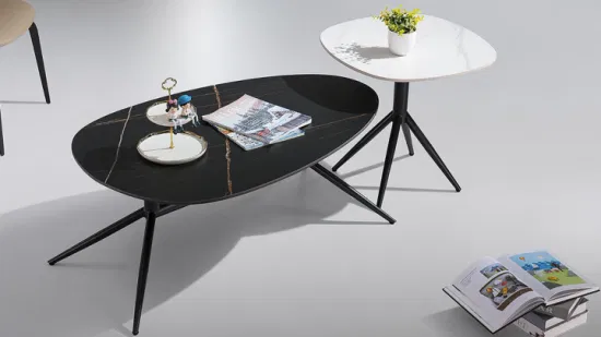 Tavolino da tè in pietra sinterizzata importato dall'Italia Tavolino da salotto dalla forma speciale in acciaio al carbonio sabbiato nero dal design semplice